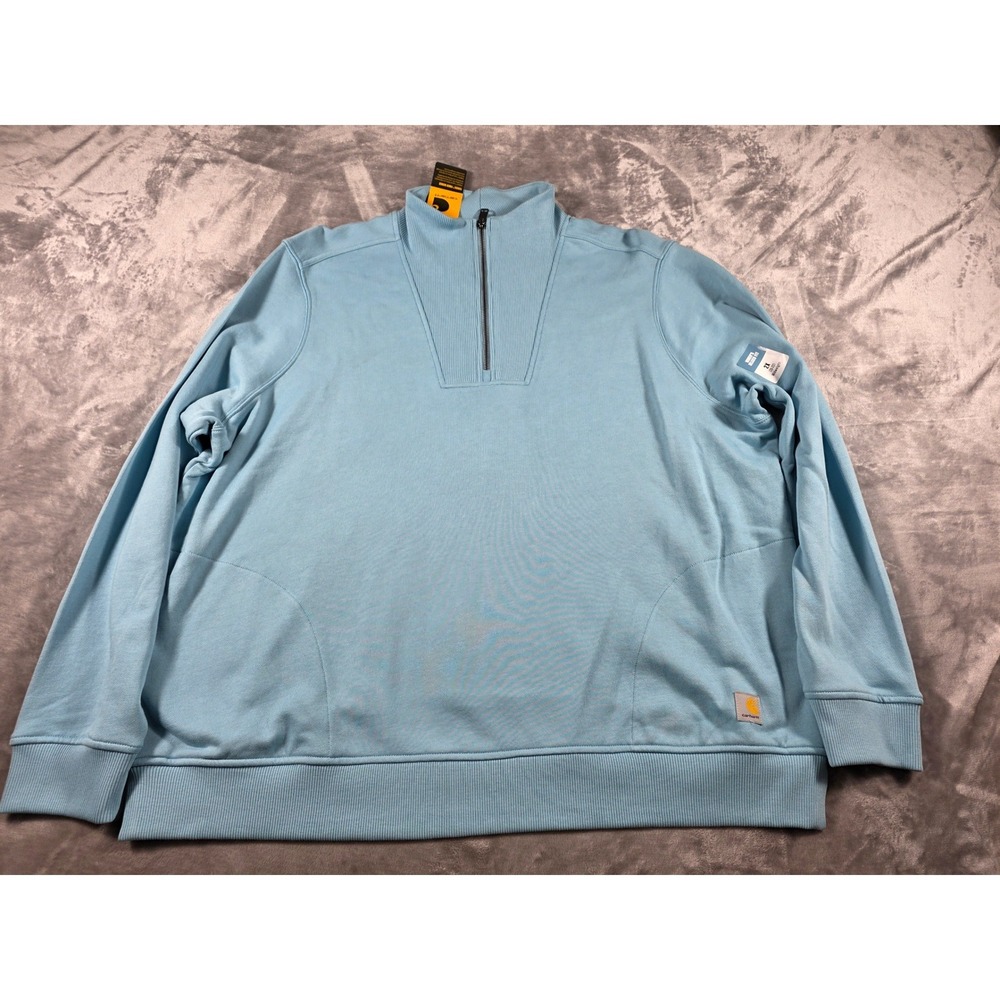 Carhartt Half-Zip Terry‎ Sweatshirt w/ Pockets Womens 2X Blue Relaxed Fit NEW